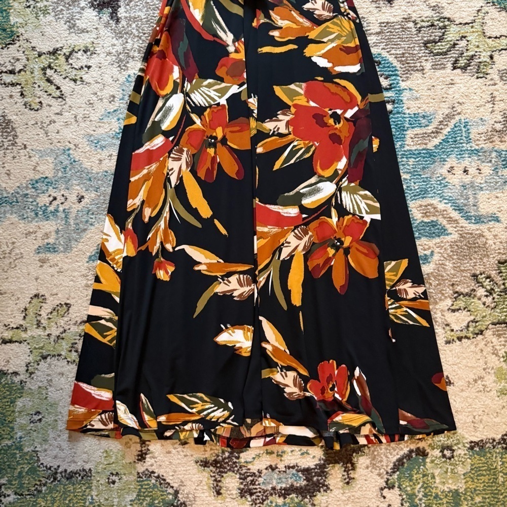 MSK Black Floral Belted Collared Midi Shirt Dress Size Medium - Picture 5 of 9